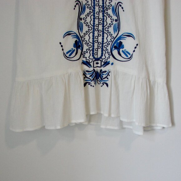 Dee Elly Dress Path to Paradise Blue White Embroidered Sleeveless Ruffle Medium - Picture 10 of 15